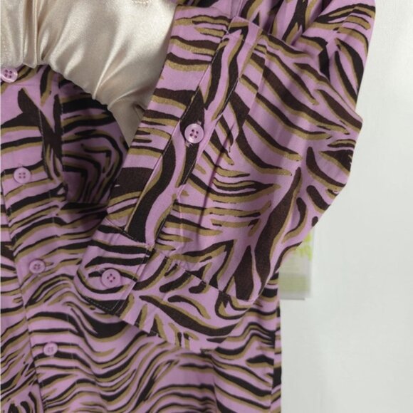 NWT BP. PINK BOUQUET RETRO ZEBRA Button up Collared LS Shirt 100% Rayon Sz XS - Picture 10 of 12